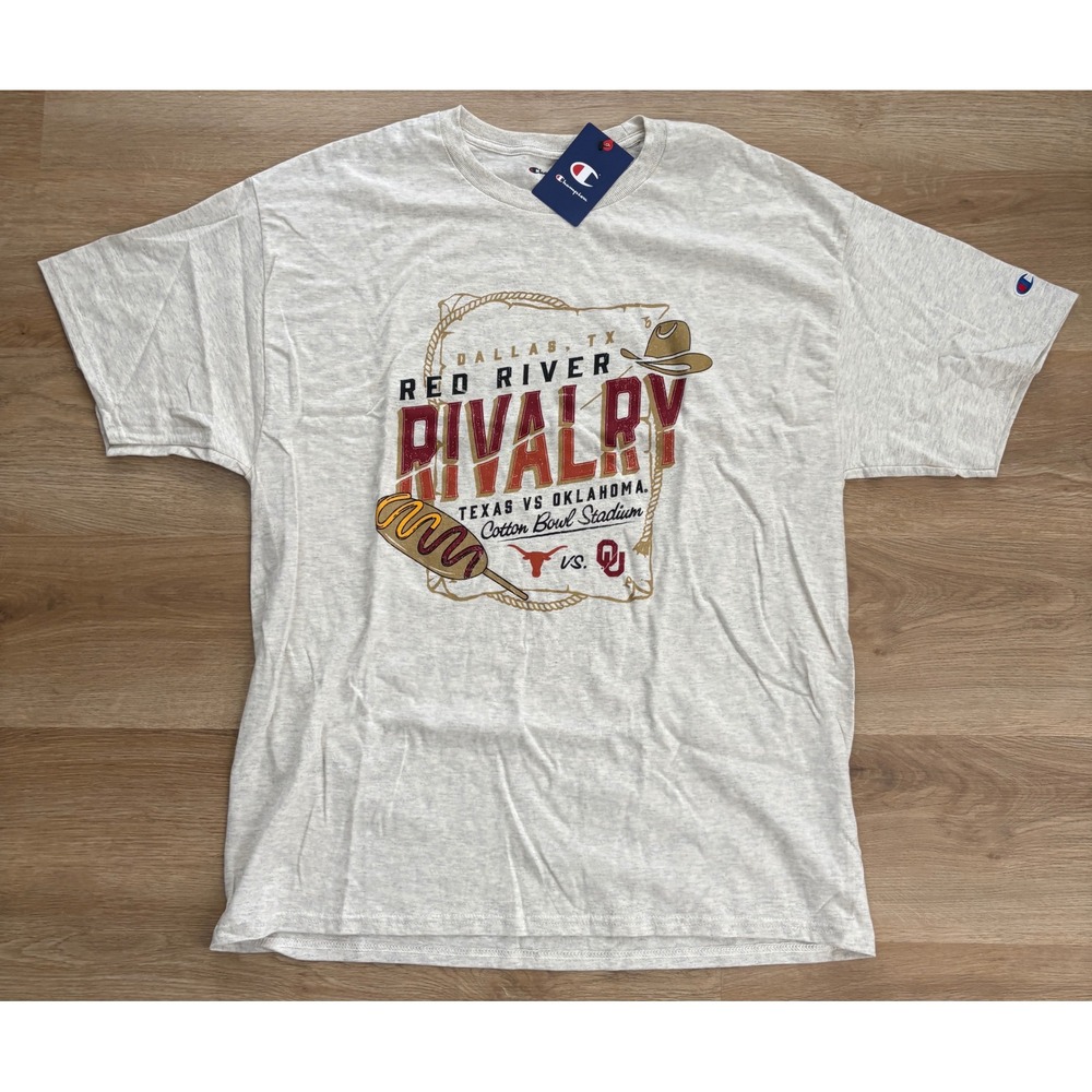 NWT Men's Champion Red River Rivalry Texas/Oklahoma Cotton Bowl Tee - XL - Gray